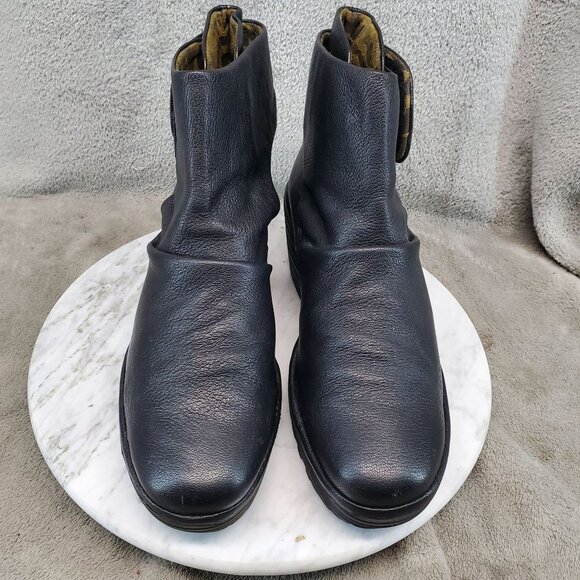 Fly London Shoes Womens EU 39 US 8 Yegi Black Leather Wedge Ankle Boots - Picture 6 of 10